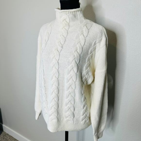 Madewell Grenville Cableknit Sweater Antique Cream Wool AH244 Size Large New - Picture 11 of 15